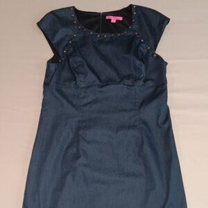 Betsey Johnson Dress Womens 12 Navy Denim Gold Studs Concert Rock Cocktail Party
